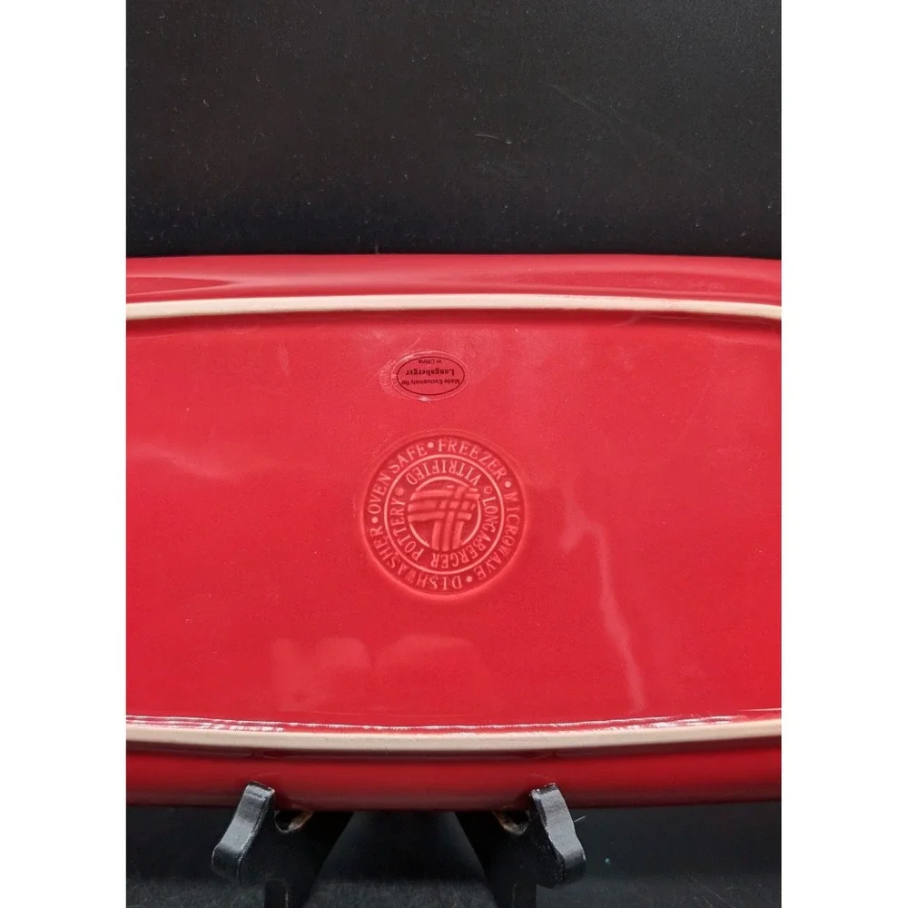 Longaberger Woven Traditions Red Vitrified Pottery Rectangular Tray Platter 13